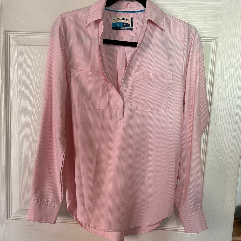 Magellan Outdoors Pink Striped Shirt